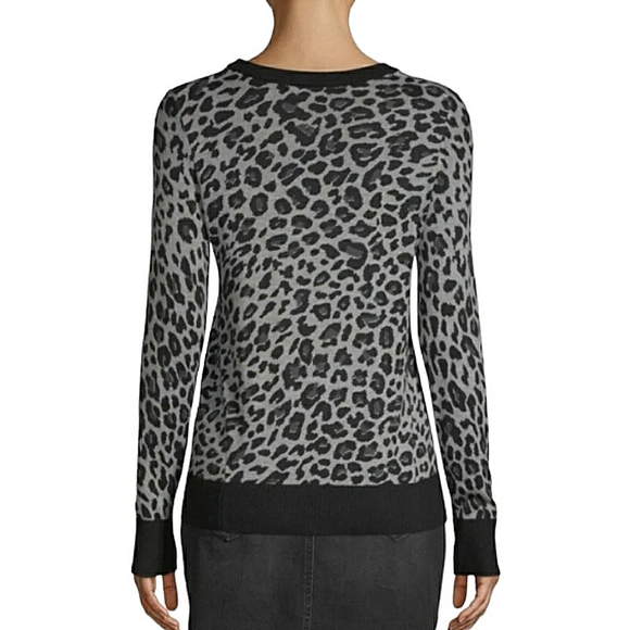 Isaac Mizrahi Crew Neck Leopard Print Ribbed Pullover Knit Sweater Gray Black XL - Picture 2 of 16